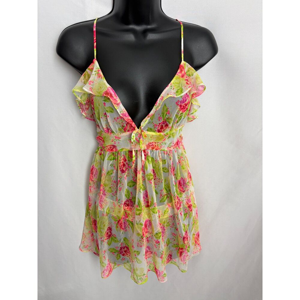 Victoria's Secret Floral Babydoll Teddy and Panty Set S Sheer Ruffles Lingeriw